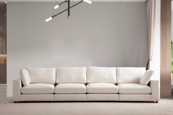 Canapé Julia Modulable Velours Blanc cassé 4+1 Pouf (1) Julia Modulable