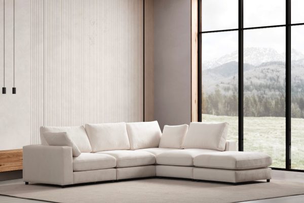 Canapé Julia Modulable Velours Blanc cassé 4+1 Pouf (3) Julia Modulable