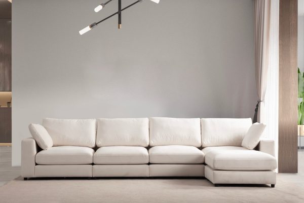 Canapé Julia Modulable Velours Blanc cassé 4+1 Pouf (6) Julia Modulable