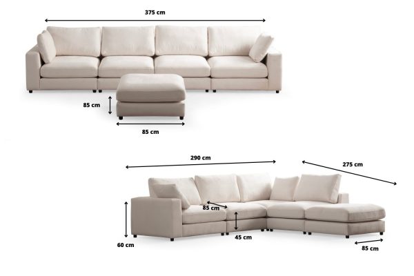Canapé Julia Modulable Velours Blanc cassé 4+1 Pouf Julia Modulable